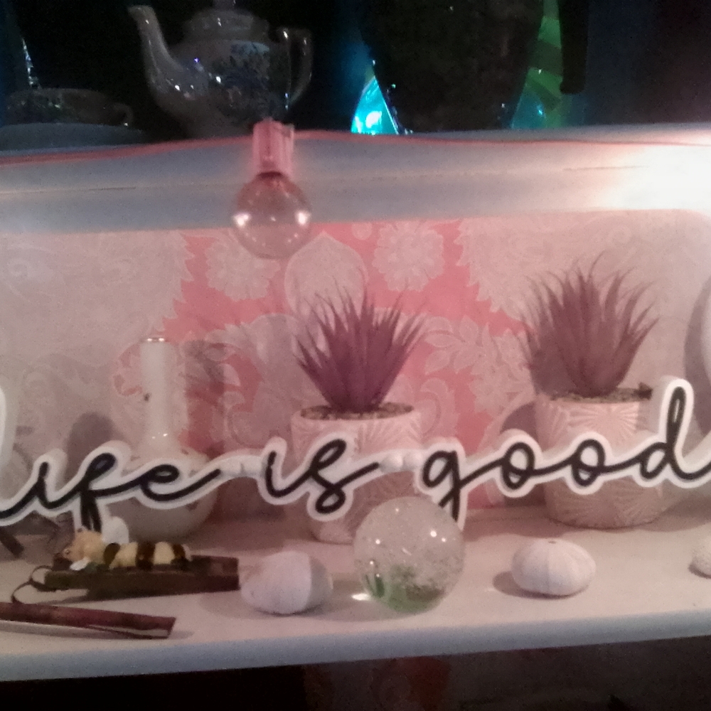 Decorative 'Life is Good' Sign with Pink Accents